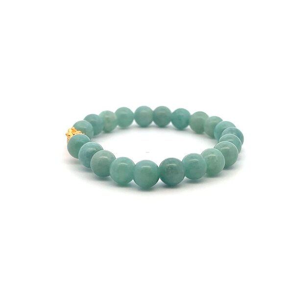 24K Gold Piyao Pixiu Lucky Charm Bracelet  Aventurine Gemstones 8mm Size 6 in - Picture 3 of 5